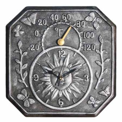 OUTDOOR TERRA-COTTA BLACK CLOCK/THERMOMETER 52555